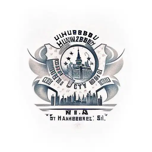 Hamburg City Skyline and logo back tatto badass gangster tattoo design idea