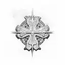 Cross with Play and Pause in Front tattoo design idea