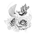 roses with doves going into sky  tattoo design idea