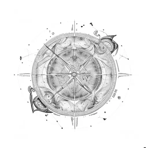 A celestial map with constellations forming the shape of a pirate ship tattoo design idea