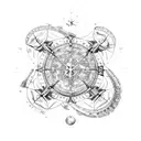 A celestial map with constellations forming the shape of a pirate ship tattoo design idea