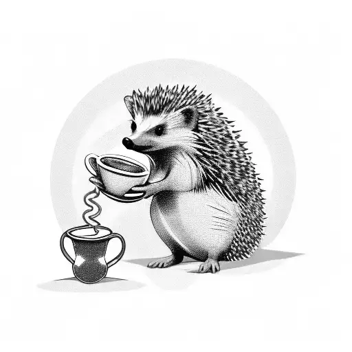 hedgehog driving a car holding a coffee tattoo design idea