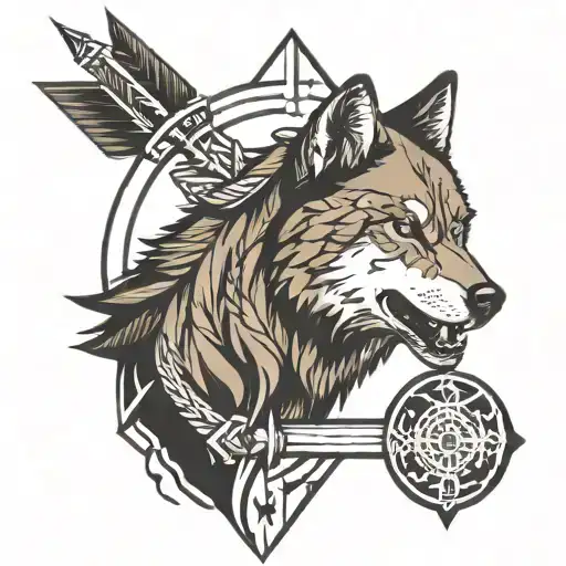 An arrow piercing through a wolf's silhouette, symbolizing strength and resilience in Turkish history tattoo design idea