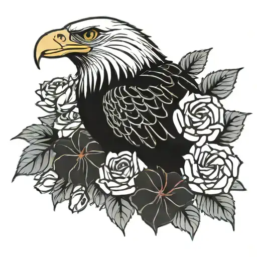 eagle and roses mayflowers hibiscus tattoo design idea