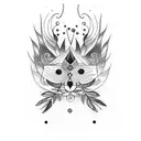 A dotwork tattoo illustrating a mystical South American rainforest with vibrant wildlife and cascading waterfalls tattoo design idea