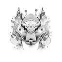 A dotwork tattoo illustrating a mystical South American rainforest with vibrant wildlife and cascading waterfalls tattoo design idea