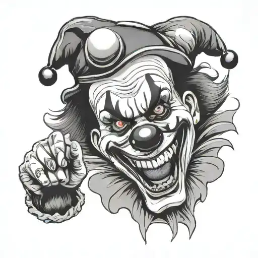 scary clown take his mask and laugh and crying tattoo design idea
