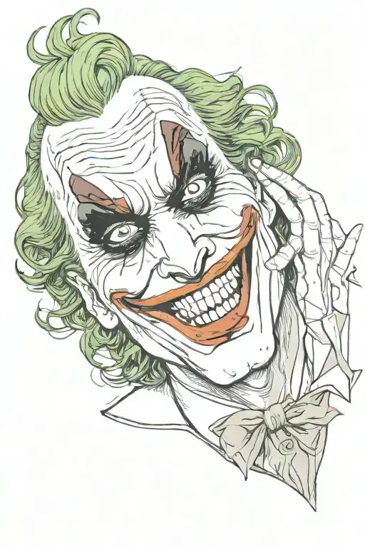 joker take off his mask holding tattoo design idea