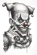  sad and angry clown Remove the mask from his  face and hold it in his hand tattoo design idea