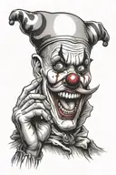  sad and angry clown Remove the mask from his  face and hold it in his hand tattoo design idea