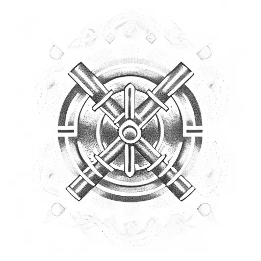 Create a dotwork tattoo of a crossfit barbell surrounded by a wreath of resilience and loyalty symbols tattoo design idea