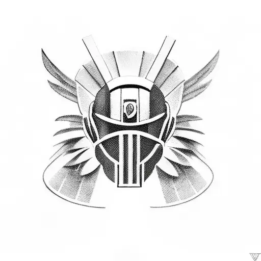 Combine the Spartan helmet with the wings of an angel in a blackwork style tattoo tattoo design idea