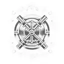 Create a dotwork tattoo of a crossfit barbell surrounded by a wreath of resilience and loyalty symbols tattoo design idea