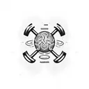 Create a dotwork tattoo of a crossfit barbell surrounded by a wreath of resilience and loyalty symbols tattoo design idea