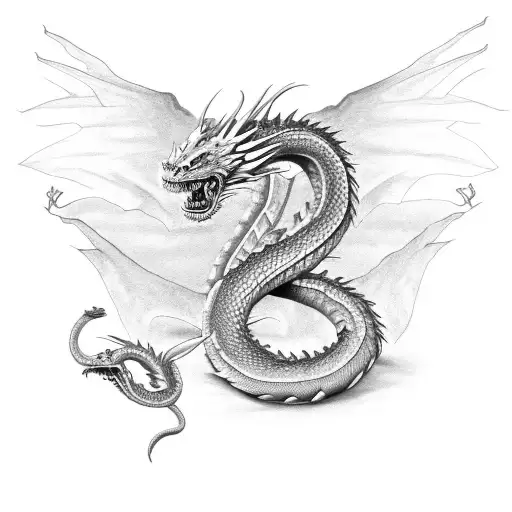 A fierce dragon battling a serpent, symbolizing the fight against trust issues tattoo design idea