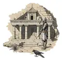 Create a detailed illustration of a Templar knight exploring an ancient Egyptian tomb, surrounded by symbols of both cultures and a map showing the location of the treasure tattoo design idea