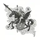 Incorporate a treasure map with hidden clues and symbols related to the Knights Templar and the search for treasure, combined with elements of Egyptian archaeology such as hieroglyphics and ancient artifacts tattoo design idea