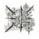 Incorporate a treasure map with hidden clues and symbols related to the Knights Templar and the search for treasure, combined with elements of Egyptian archaeology such as hieroglyphics and ancient artifacts tattoo design idea