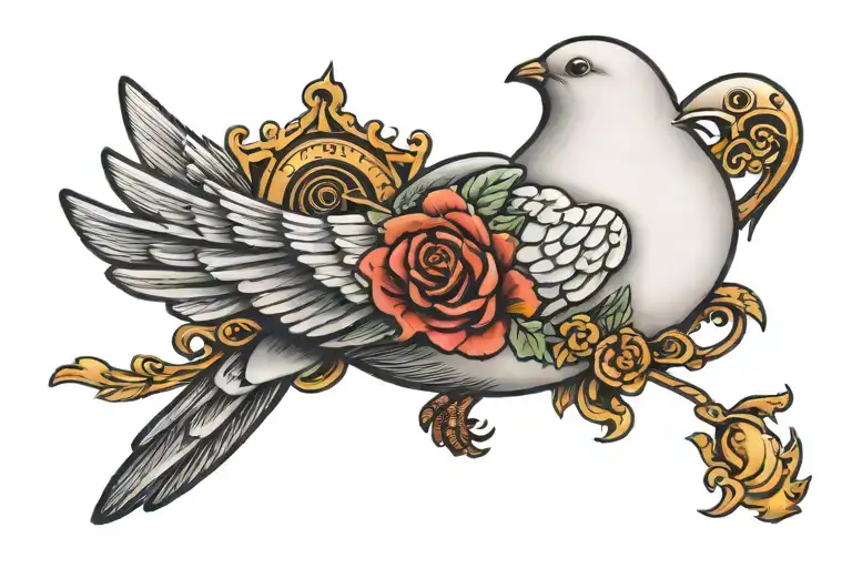 dove with a banner in mouth with the name Willie Roy    tattoo design idea