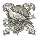 dove Carying banner in mouth with the name Willie Roy with the birthdate 7-31-45 and death date 1-28-21 tattoo design idea