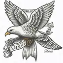 dove Carying banner in mouth with the name Willie Roy with the birthdate 7-31-45 and death date 1-28-21 tattoo design idea