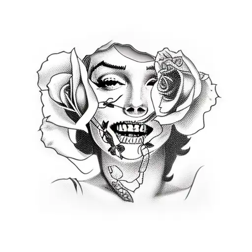 La Catrina, Marilyn Monroe, roses, charming sexy look  tattoo design idea
