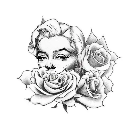 La Catrina, Marilyn Monroe, roses, charming sexy look  tattoo design idea