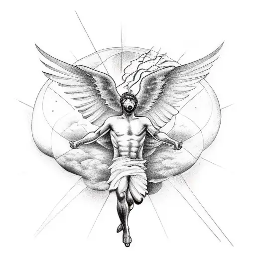 falling Icarus with lightning  tattoo design idea