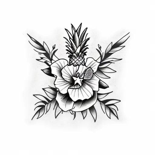 pineapple with a hibiscus flower tattoo design idea