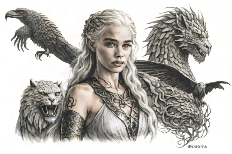 Daenerys Targaryen with her three tattoo design idea