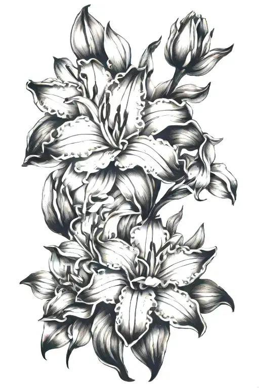 purple hyacinth and lily intertwined tattoo design idea