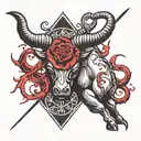 Taurus sign ♉, crossing with Capricorn sign ♑. Taurus black ink, Capricorn red ink.  tattoo design idea