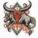 Taurus sign ♉, crossing with Capricorn sign ♑. Taurus black ink, Capricorn red ink.  tattoo design idea