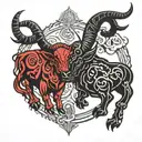 Taurus sign ♉, crossing with Capricorn sign ♑. Taurus black ink, Capricorn red ink.  tattoo design idea