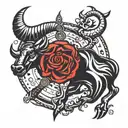 Taurus sign ♉, crossing with Capricorn sign ♑. Taurus black ink, Capricorn red ink.  tattoo design idea