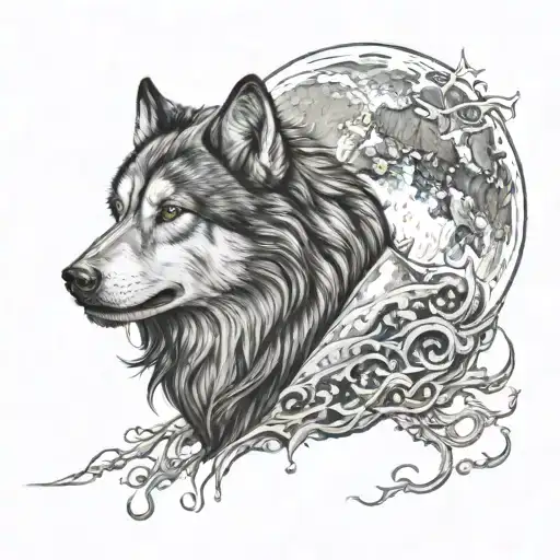 lobo y la Luna llena  tattoo design idea