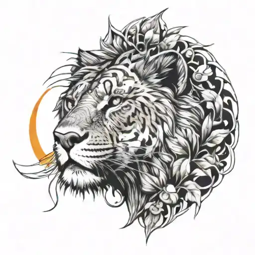 Leon y el sol de fondo  tattoo design idea