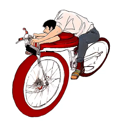 kaneda from anime Akira sitting on bike tattoo design idea
