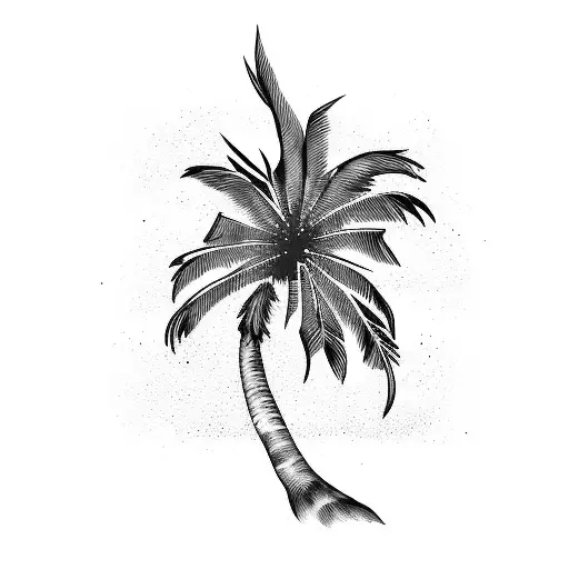 palm tree, sea and bird tattoo design idea