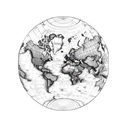 World map overlaid on a globe tattoo design idea