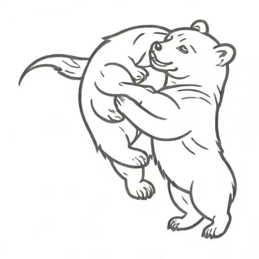 bear cub wrestling with kitten playing tattoo design idea