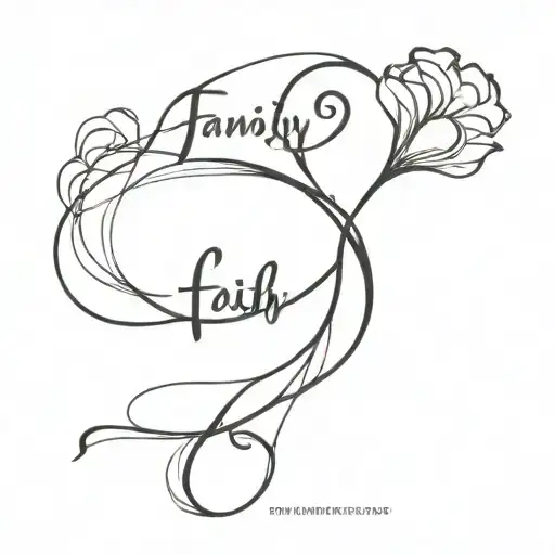 generates a minimalist tattoo combining 3 words family, strength and faith with leftovers in black tattoo design idea