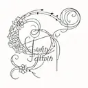 generates a minimalist tattoo combining 3 words family, strength and faith with leftovers in black tattoo design idea