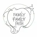generates a minimalist tattoo of 3 words family, strength and faith with leftovers in black tattoo design idea