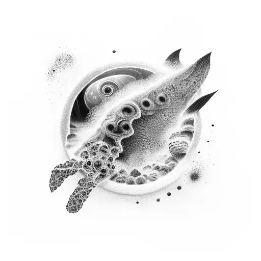 A surreal landscape merging an underwater world with a galaxy, showcasing the client's love for scuba diving and astrophotography tattoo design idea