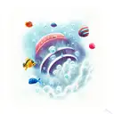 Underwater galaxy scene with scuba diver exploring tattoo design idea