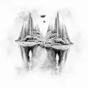 A surreal landscape merging an underwater world with a galaxy, showcasing the client's love for scuba diving and astrophotography tattoo design idea