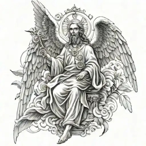 Christian orthodox angels in heaven leg sleeve tattoo design idea