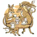 A family of kangaroos enjoying a cup of coffee in the outback tattoo design idea