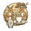 A family of kangaroos enjoying a cup of coffee in the outback tattoo design idea